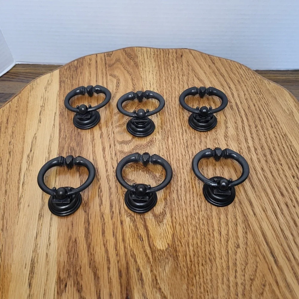 Bronze Drop‎ Bail With Back Plate Ring Pull Dresser Cabinet Hardware Set Of 6